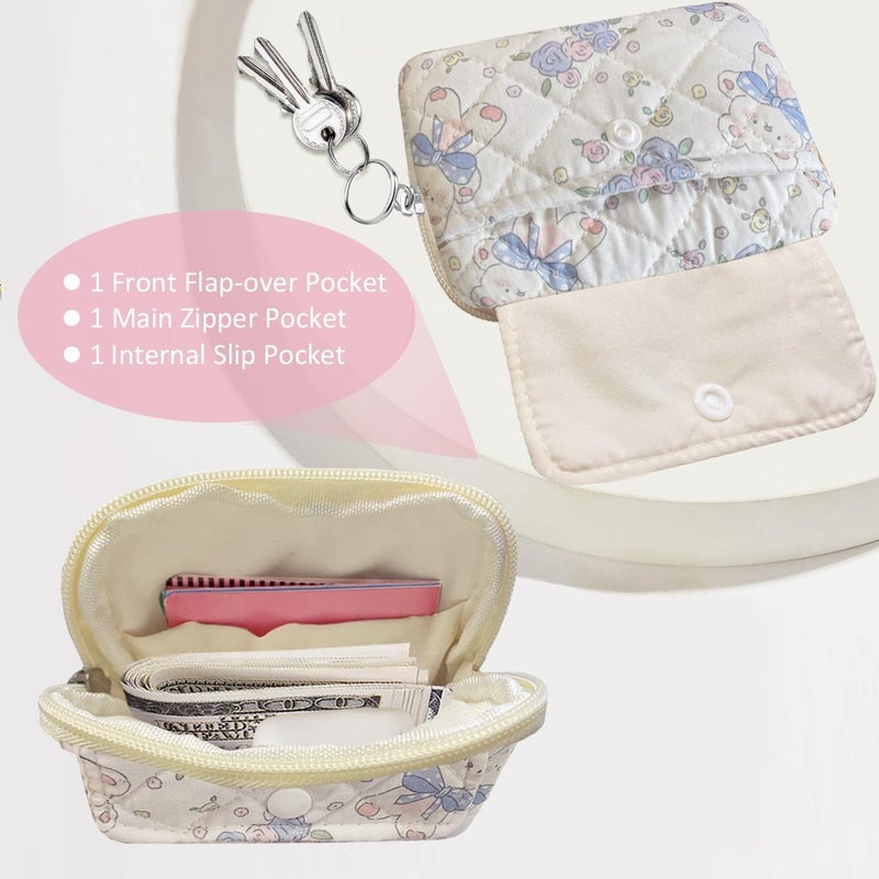 Modacarry Store Cotton Quilted Floral Coin Pouch with Cute Prints Zipper for Women Girls (ROSE BEAR) - Image 2